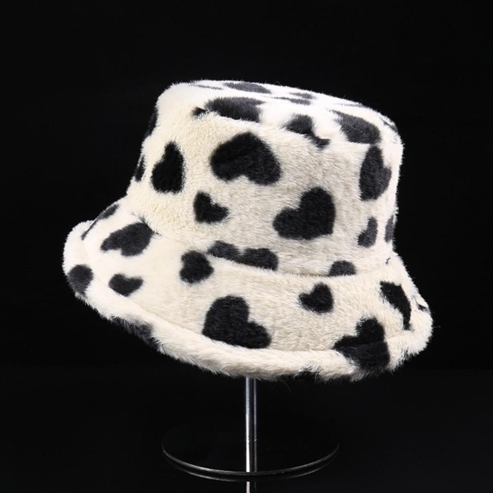 Thicken Plush Fisherman Hat Faux Fur Winter Plush Hat Fashion Love Heart Bucket Hat Winter