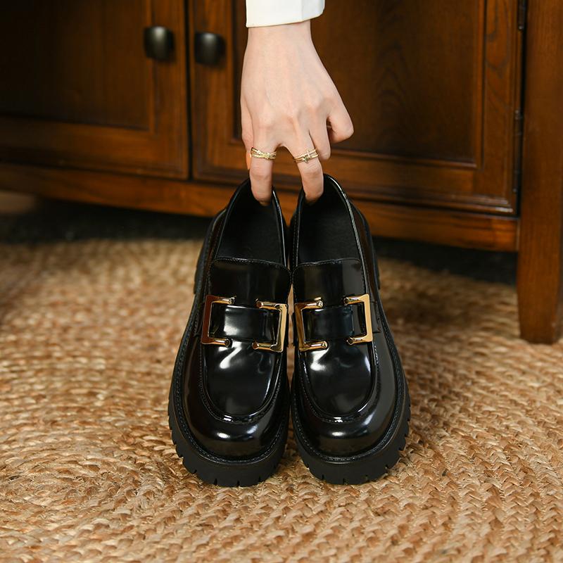 New Fashion  Women Shoes Split Leather Casual Slip -On Loafers Comfortable Pumps Platform Shoes Round Toe Heels Shoes Woman