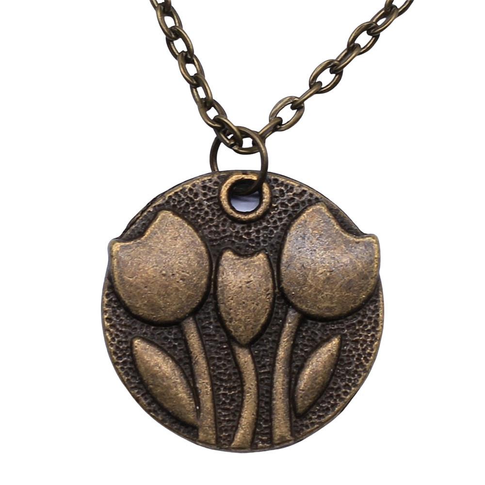 Vintage Rose Flower Charm Necklace Tree Of Life Pendant Antique Jewelry 43cm Chain
