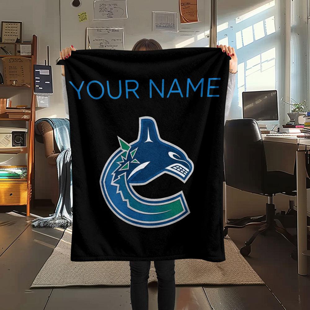 Custom Name,Vancouver Canucks Printed Flannel Blanket, Soft Throw for Bedroom Sofa, Washable, Christmas Present, Great Gift.