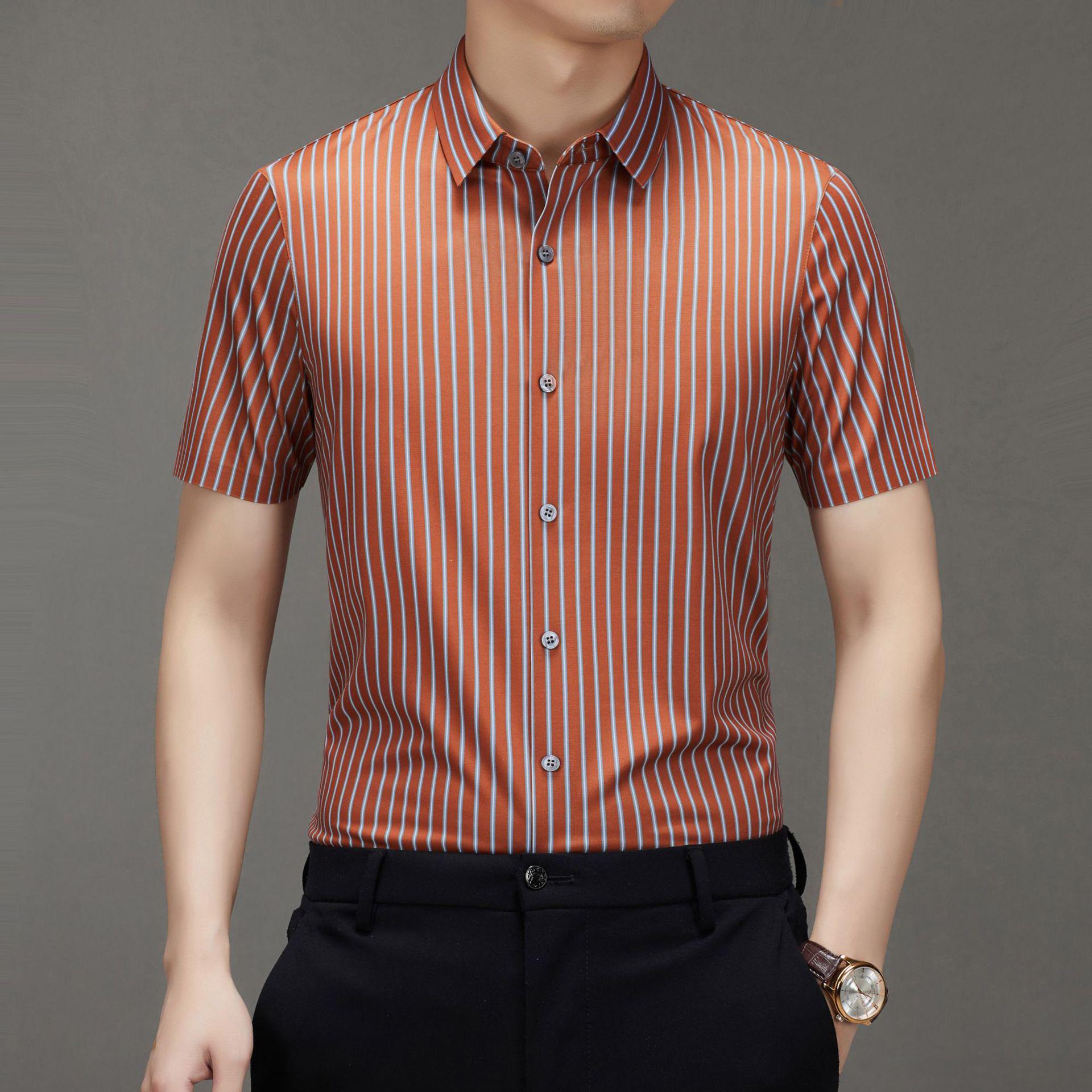 

Мужская летняя рубашка с коротким рукавом из тутового шелка в вертикальную полоску, 2025 L красный