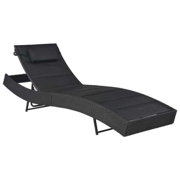 VidaXL Chaise longue Résine tressée et textilène Noir