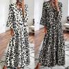Womens Holiday V Neck Print Dress Ladies Summer Short Sleeves  Dress