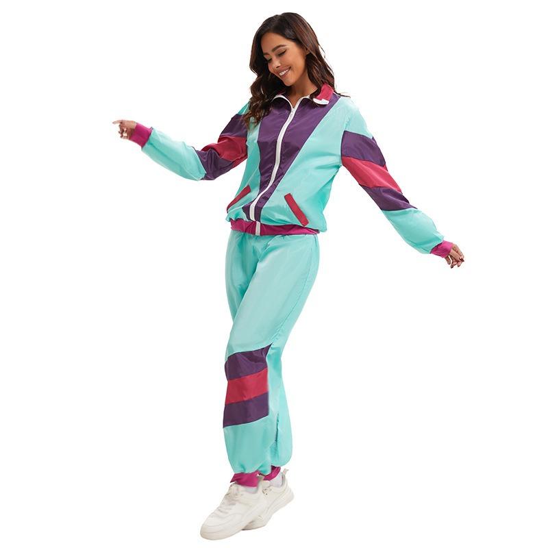 New Women's Retro Thin Sportswear Disco Dance Suit Two Sports Suit Stage Performance Suit