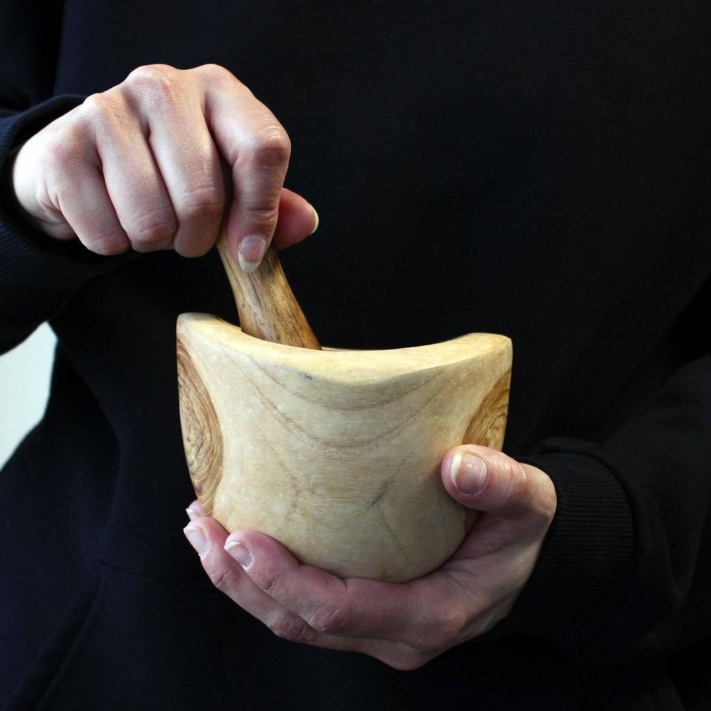 Mortier et pilon Bois de teck Moyen Ensemble de 2 pièces