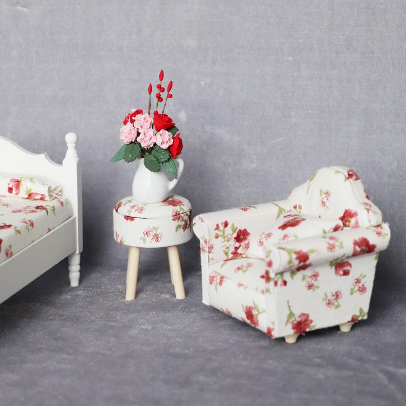 1:12 Dollhouse Miniature Floral Single Sofa for Living Rooms or Bedrooms