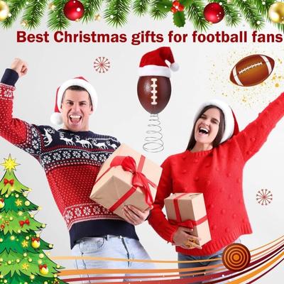 Rugby Christmas Tree Topper with Santa Hat Spring Base Bouncing Sports Ornament Fun Desk Decor