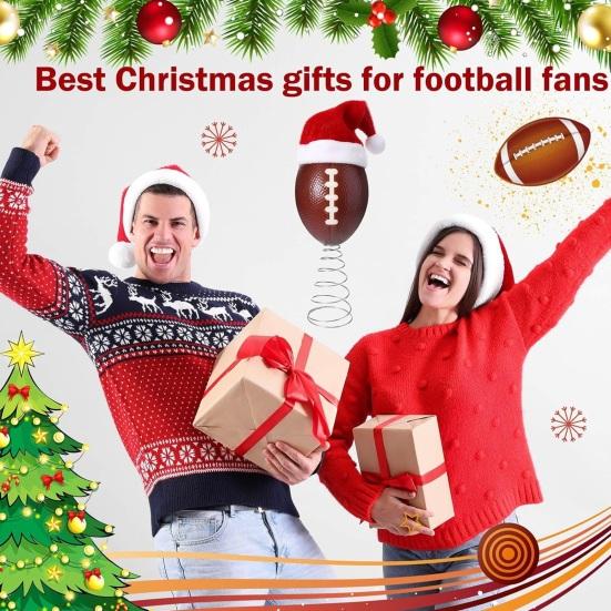 Rugby špička na vánoční stromek se Santa čepicí Pružinová základna Skákací sportovní ozdoba Zábavná stolní dekorace na sváteční večírky Dárky na Valentýna