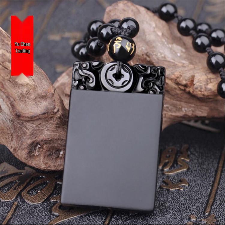 Obsidian Peace and Safety Amulet Jade Pendant Charm for DIY Bracelet