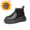 Cigarette boots women's autumn and winter new soft leather platform short boots velvet Chelsea boots British Martin boots