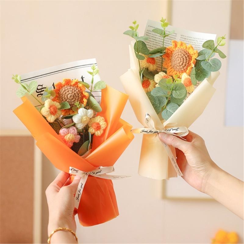 Yarn Sunflower Craft Hand Knitted Artificial Flower Decorative Gift Handmade Flowers For Teachers'Day Birthday Gift