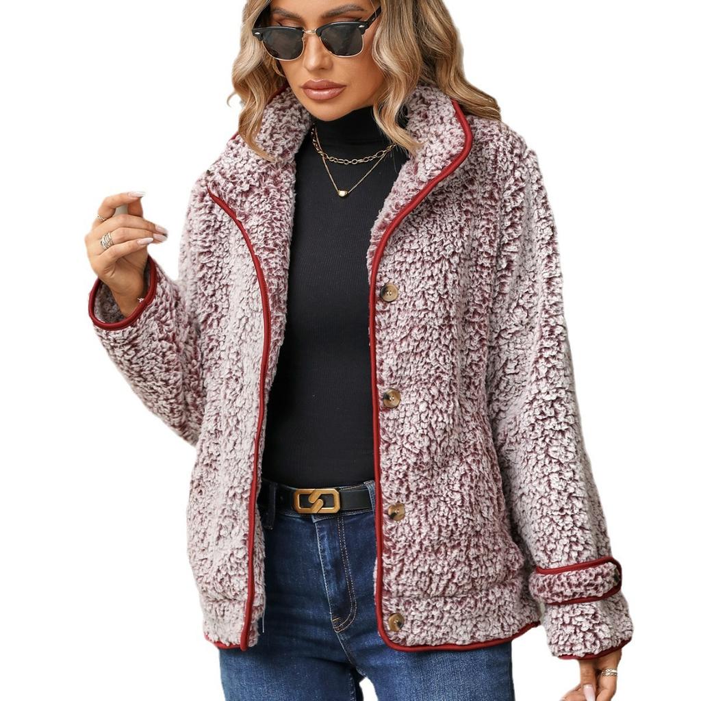GMXIA Autumn and Winter Fashion Women's Long-sleeved Single-breasted Lapel Plush Jackets & Coats
