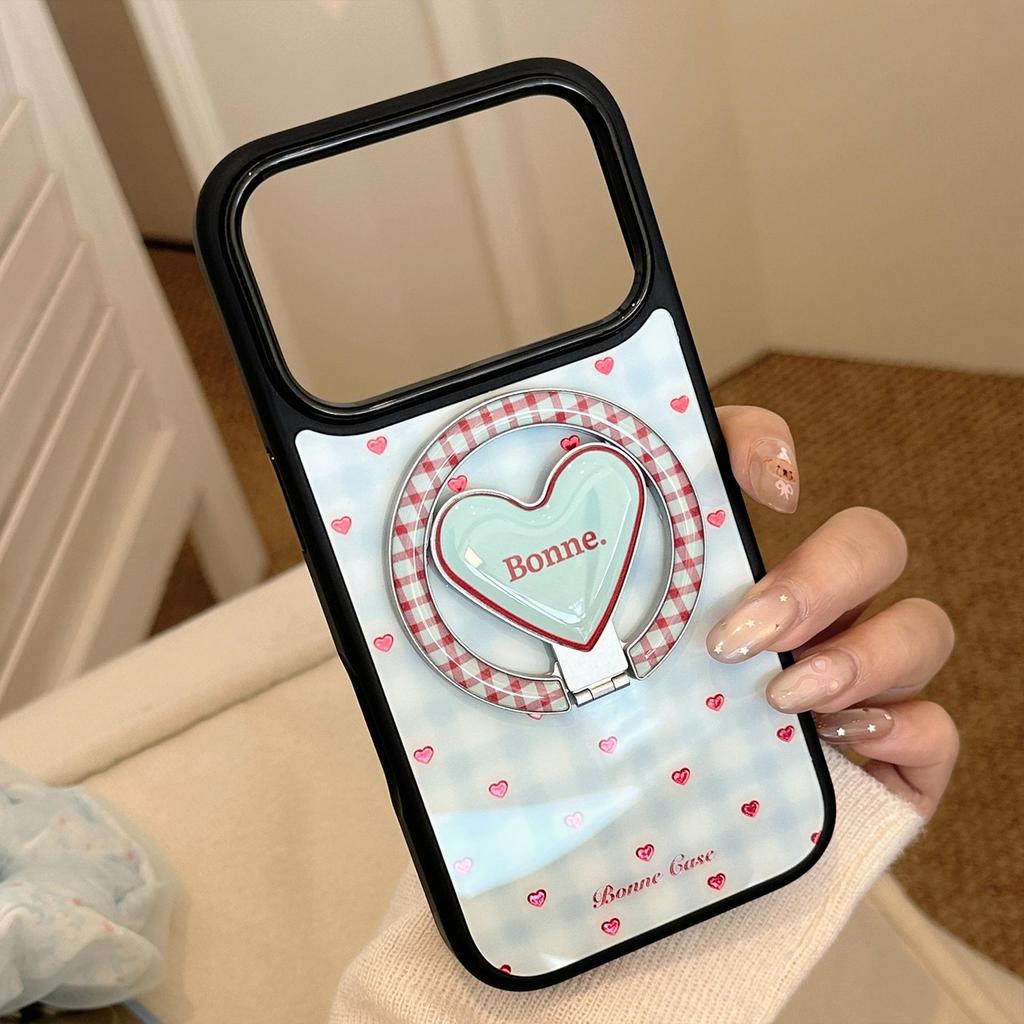 Niebieskie Kratkowane Etui na Telefon z Serduszkowym Stojakiem dla iPhone 16, iPhone 17, iPhone 17 Pro Max