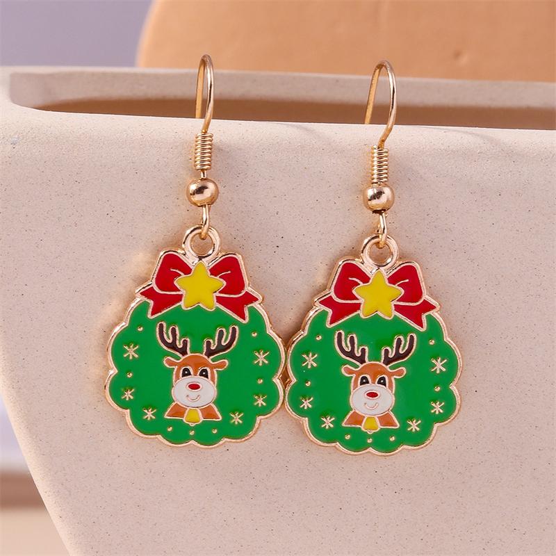 Fashion Merry Christmas Wreath Circle Hoop Earrings for Women Girls New  Party Festival Jewelry Gifts