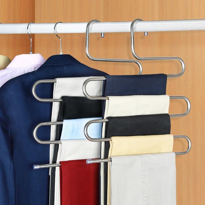 5 Layers Stainless Steel Clothes Hangers S Shape Pants Storage Hangers Clothes Storage Rack Multilayer Storage Cloth Hanger