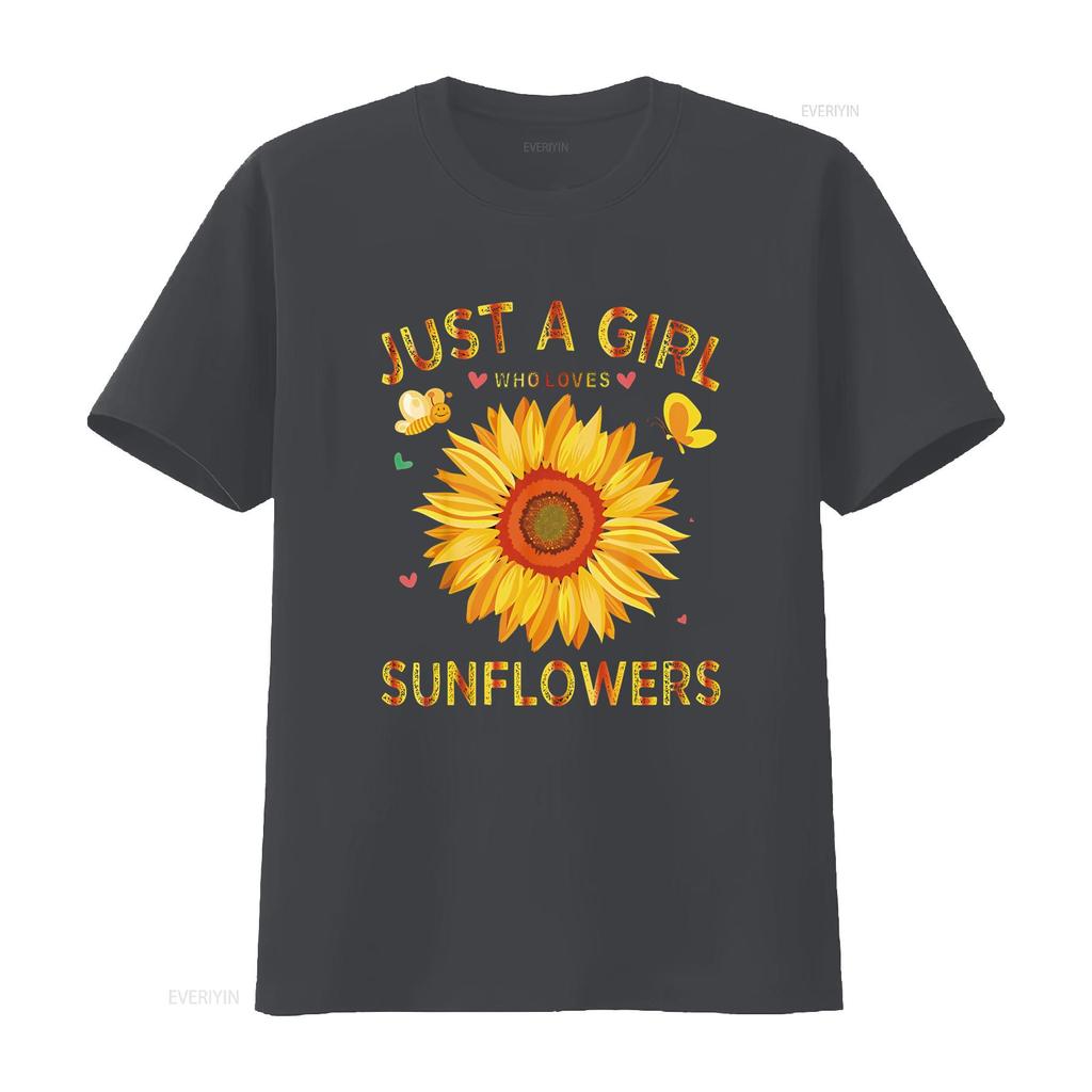 Fashion Sunflower T Shirt For Women Crewneck Just A Girl Who Loves Sunflowers Black vintage Washed Breathable Unisex