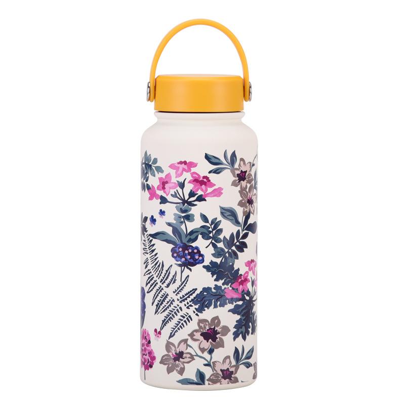 1L Thermos Cup Large Capacity Wide Mouth Portable Vacuum Sports Kettle Outdoor Printing Water Cup Female