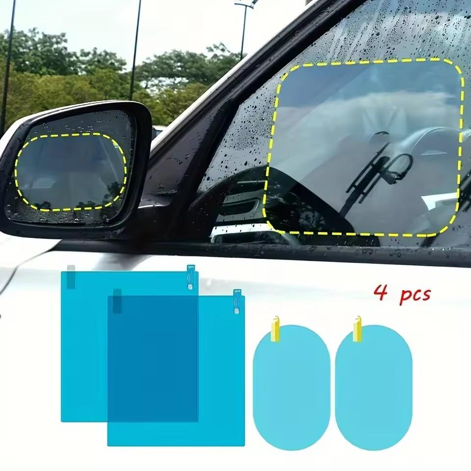 

MOBIDEA 4pcCar Rearview Mirror Film - Nano Coating Anti Fog Rainproof Glare Clear Waterproof Protective Sticker for Side Windows