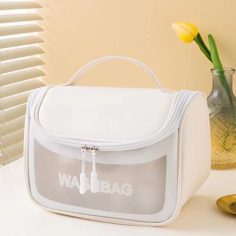 Large Capacity Frosted PVC Cosmetic Bag with Flip Cover