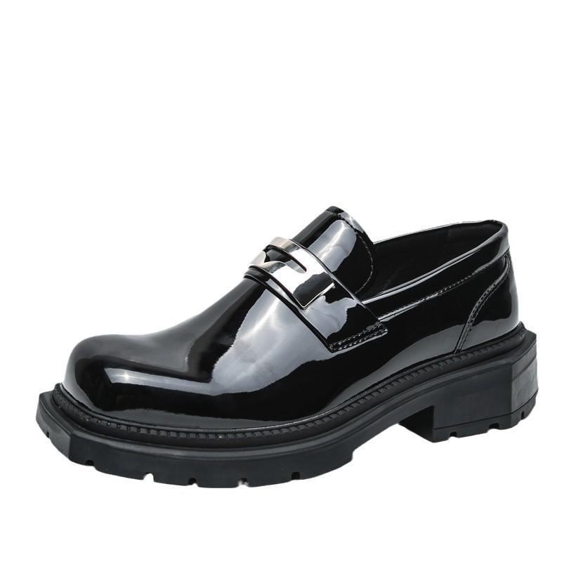 Foreign trade Korean version spring platform business loafers men's fashion glossy leather shoes British open smile foot men's shoes