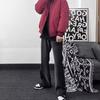 American high street retro old slightly pulled black gray jeans men's design wide legs straight casual trousers trendy brand
