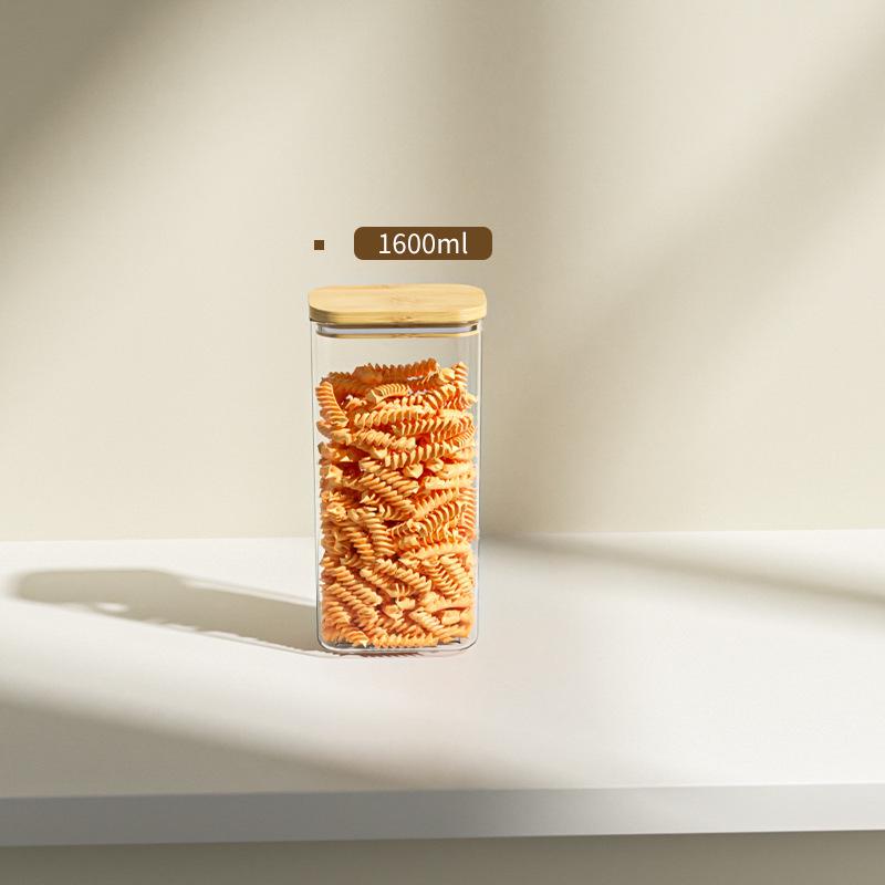 Transparent Plastic Food Jar with Bamboo Lid for Kitchen Storage