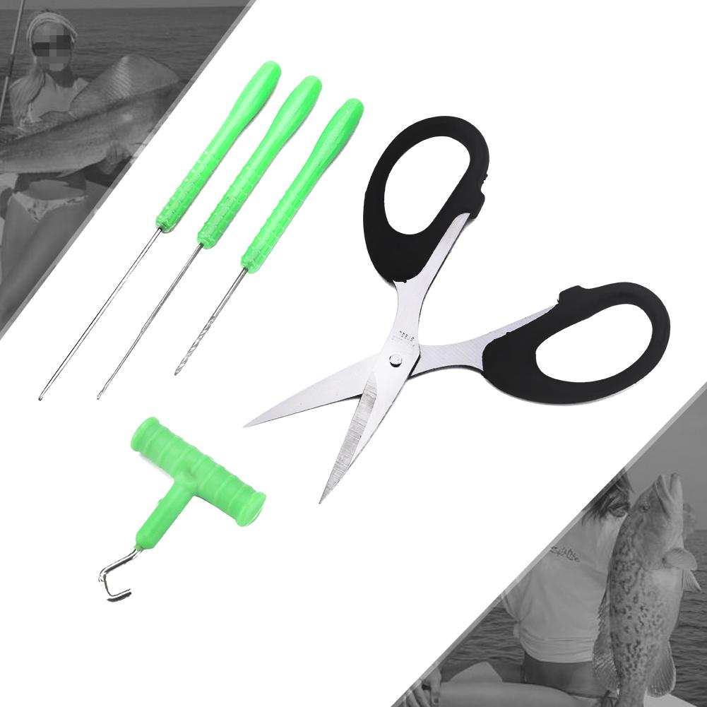 Fishing Baiting Rig Tool Set Bait Needle T Handle Knot Puller and Scissor Tackle Rigging Tool