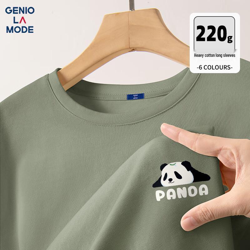 GENIOLAMODE Men s Heavyweight Pure Cotton Long Sleeve T-Shirt XL