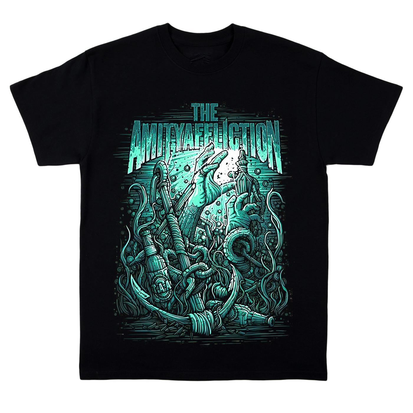 Хлопковая черная футболка полной длины группы The Amity Affliction, играющей в стиле хард-рок и метал. XL