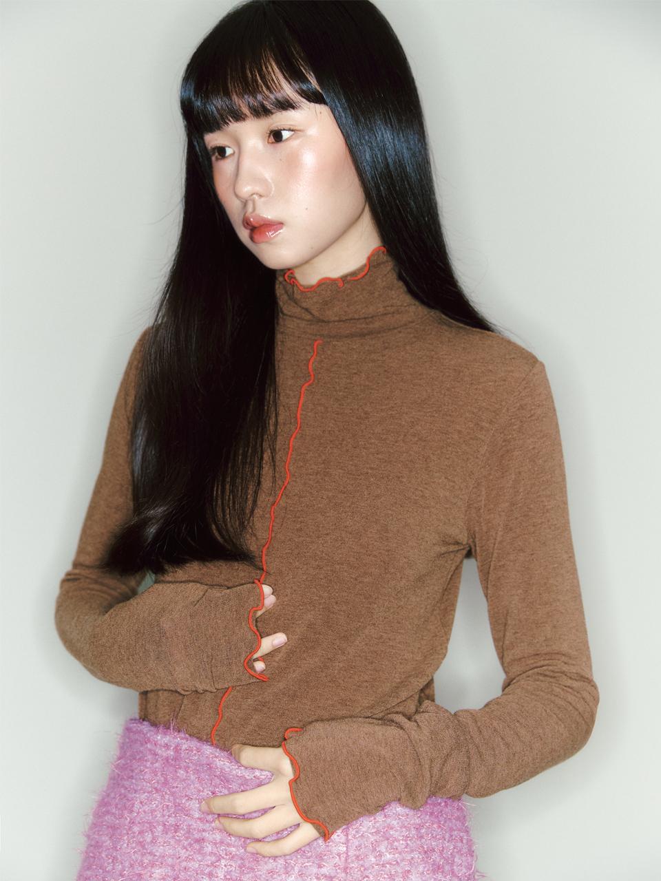 Ganiesong Color Block Interlock Turtleneck_Brown Free
