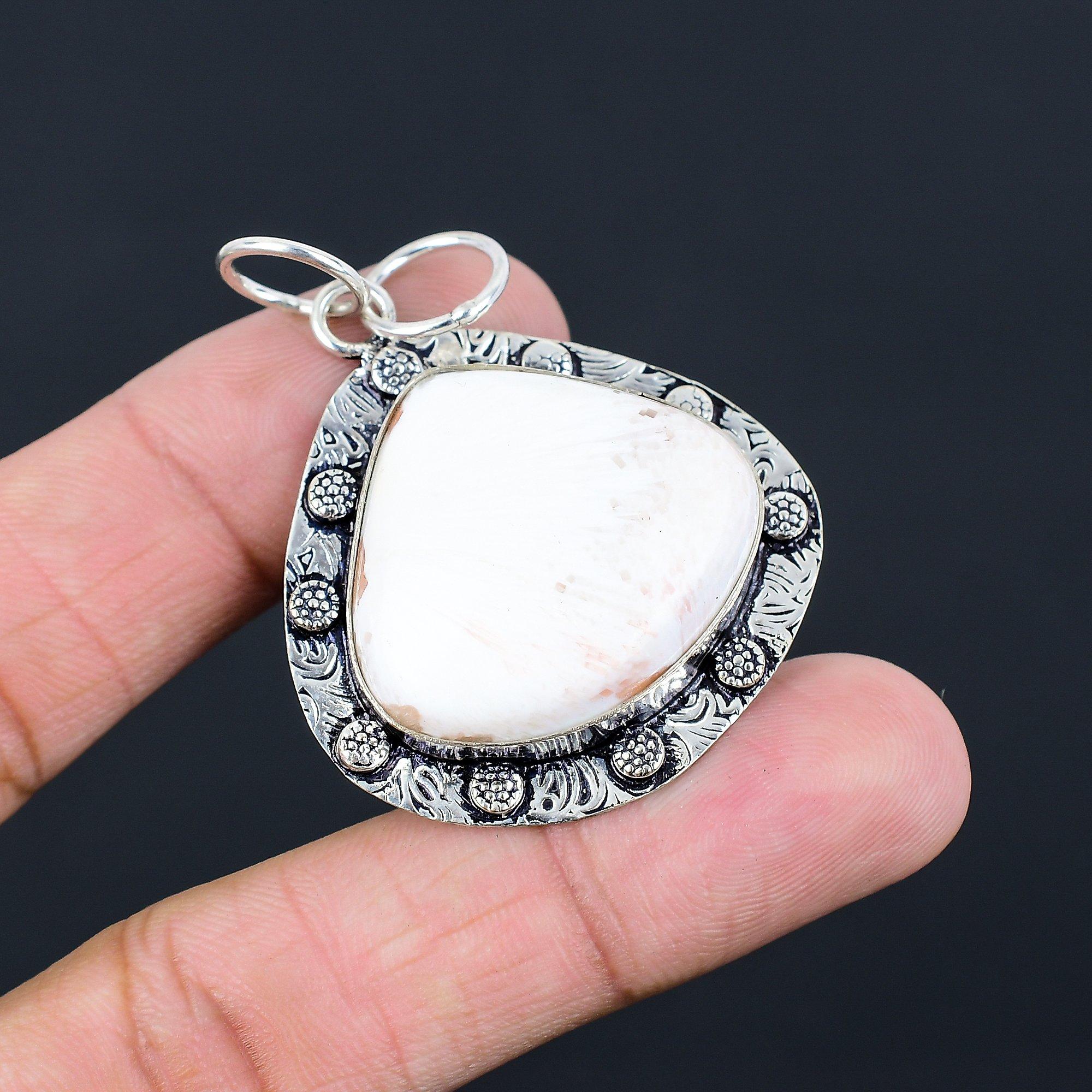 Friendship Day Deal Sterling Silver Crown Chakra Scolecite Stone Bezel Pendant