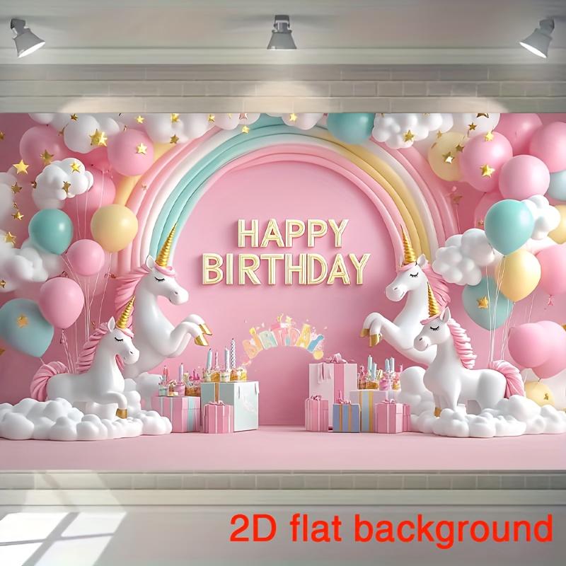 2D flat 1pc rainbow and unicorn birthday party background - whimsical polyester banner unicorn birthday party decoration 100x150cm