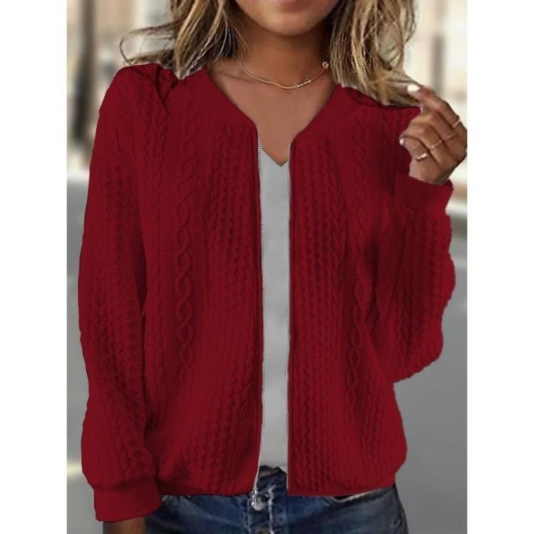 2024 Autumn Winter Women Fashion Solid Color Zipper Pilot Jacket Casual Long Sleeve Sweater Coat Outerwear