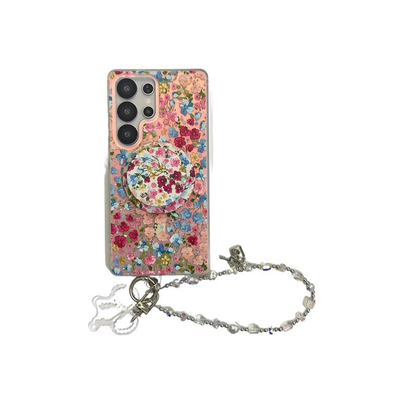 Glitter Magnetic Stand Phone Case for Samsung S25 Ultra/S23 FE - Autumn & Winter Flowers Design