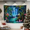 VIKAMA Fluorescent Rainforest Waterfall Tapestry with Fantasy Mushrooms and Lotus for Bedroom Living Room Aesthetic Wall Decor