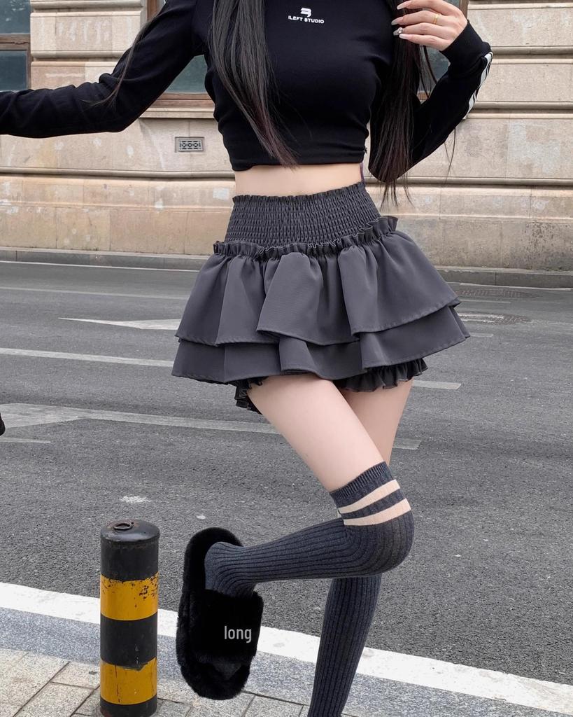 Women's Ballet-Style Puffy Midi Skirt: Elastic Waist, A-Line Flower Bud Design, Pleated Short Skirt Pants