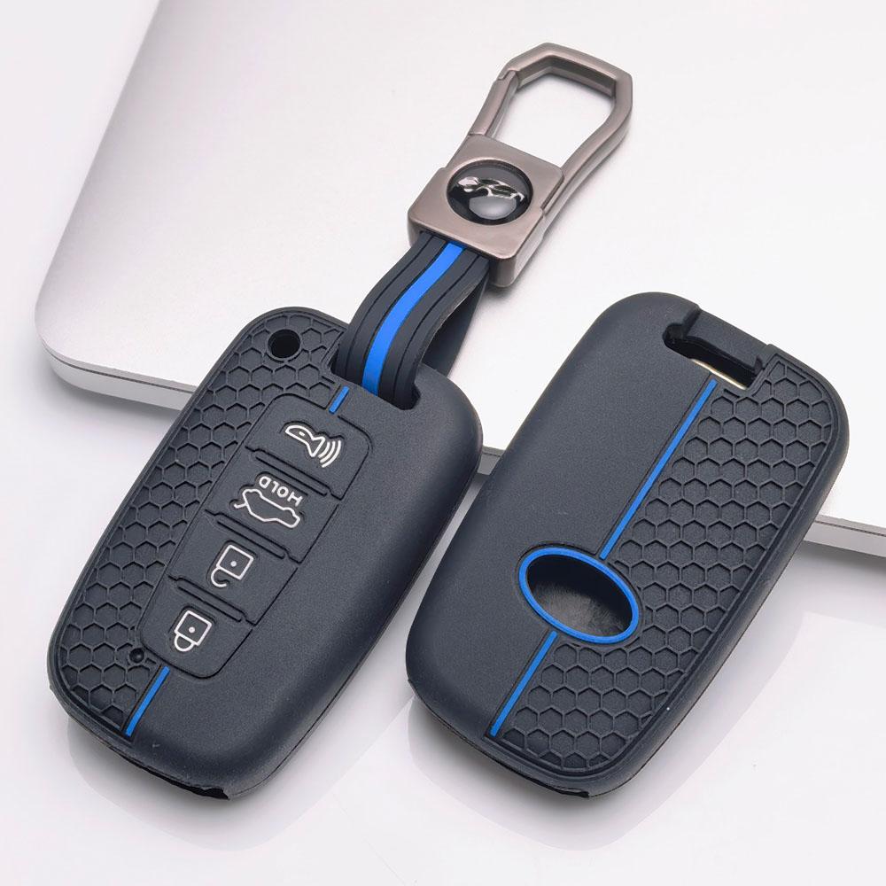 Housse de clé en silicone de qualité supérieure pour Hyundai i30 K2 K5 Pour KIA Optima K5 K3 Avec porte-clés Accessoires intérieurs de voiture en silicone souple