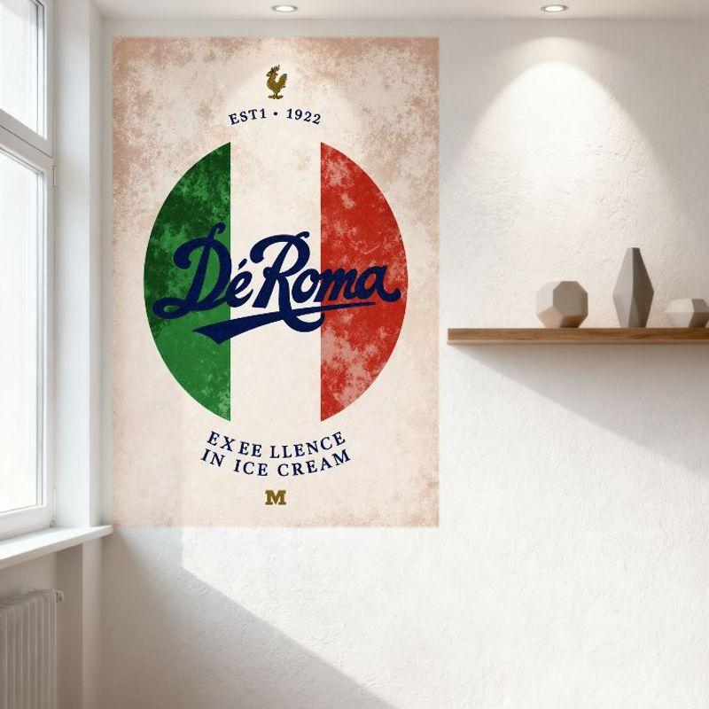 Vintage EST.1922 Dé Roma Ice Cream Metal Tin Sign Distressed Italian Flag Style Wall Decor for Café Home Man Cave