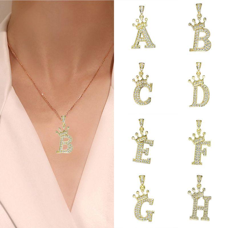 Luxurious Gold Alphabet Necklace With Crown Pendant For Women And Girls