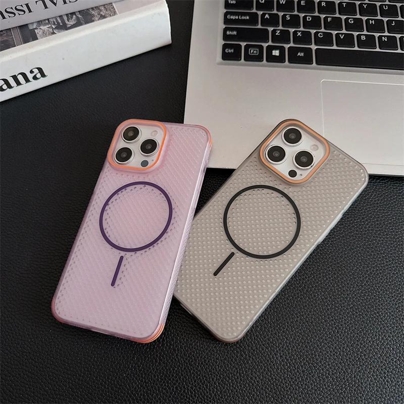 Cooling Heat Dissipation Magnetic Phone Case For iPhone 16 15 14 Plus 13 12 Pro Max Case Breathable Hard Back Cover For Magsafe