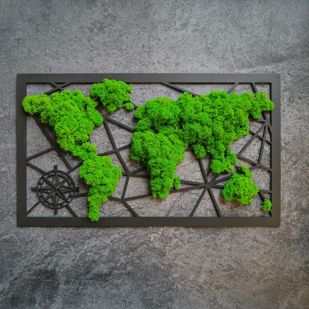 Picture - world map made of moss - 55cm x 33cm (4mm plywood)