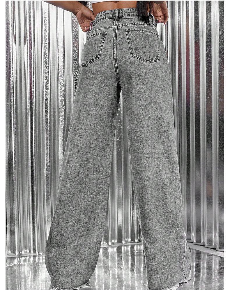 2025 Autumn High-Waisted Wide-Leg Washed Light-Color Casual Jeans