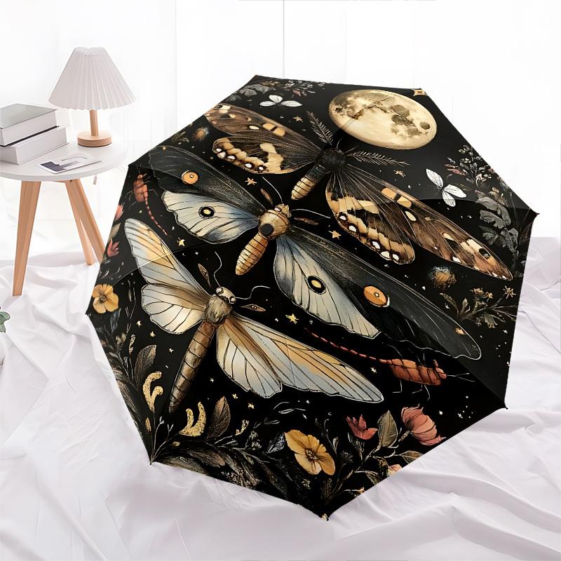 Butterflies,Nightscape Automatic Folding umbrella Compact 8 rib Design,Unique Style,Suitable for Everyday Outdoor Use,Perfect Gift for