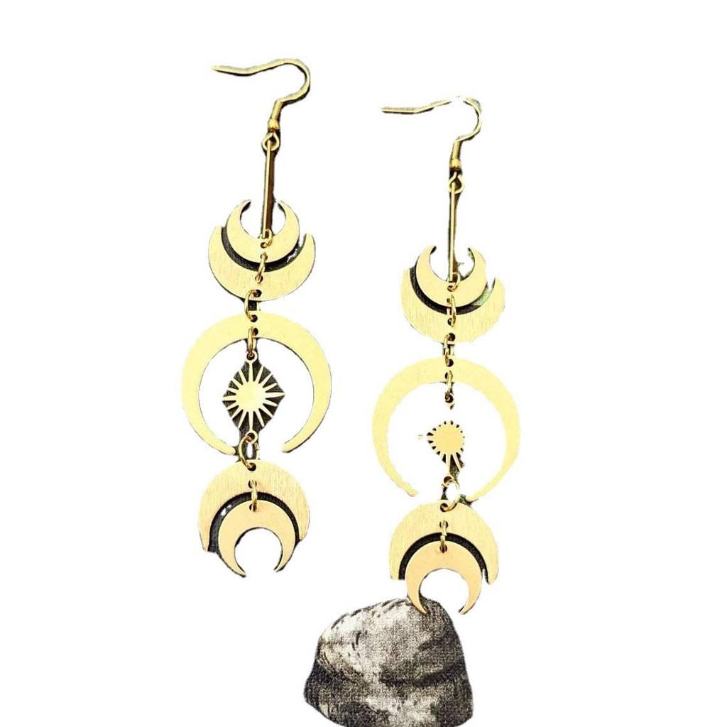 Moonphase Declaration Earrings With Geometric Alloy Design For Women Fall
