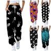 Uformelle bukser med halloweentrykk for kvinner Snøring Elastisk midje Snøringsbukser med lommer