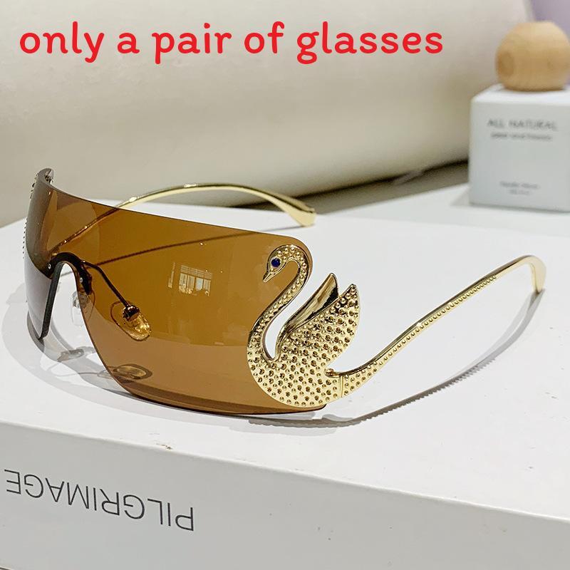 

Fashion Trendy Frameless Sunglasses With Gray Pc Lenses For Summer Outings All Tan