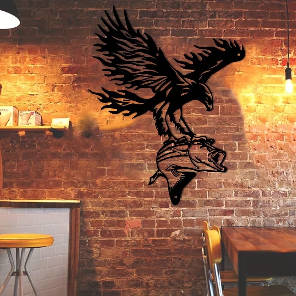 Metal Fish Eagle Wall Art, Iron Outdoor Sculpture Garden Patio Fence Decoration, 11.81 Inch Indoor Home Decor, Metal Artwork