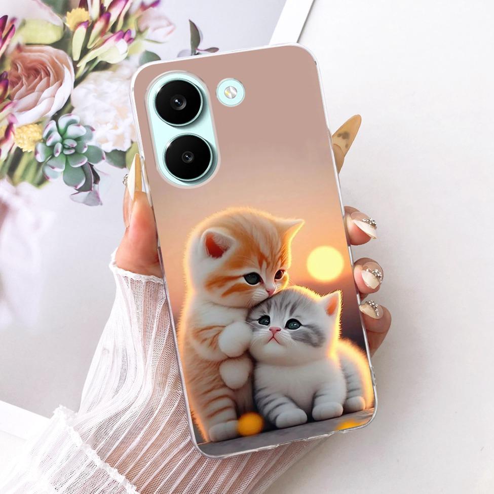 6.59'' Case For Xiaomi Poco X8 Pro 5G Cover Transparent Fashion Flowers Cute Cat Cool Painted Soft Casing 2511FPC34G