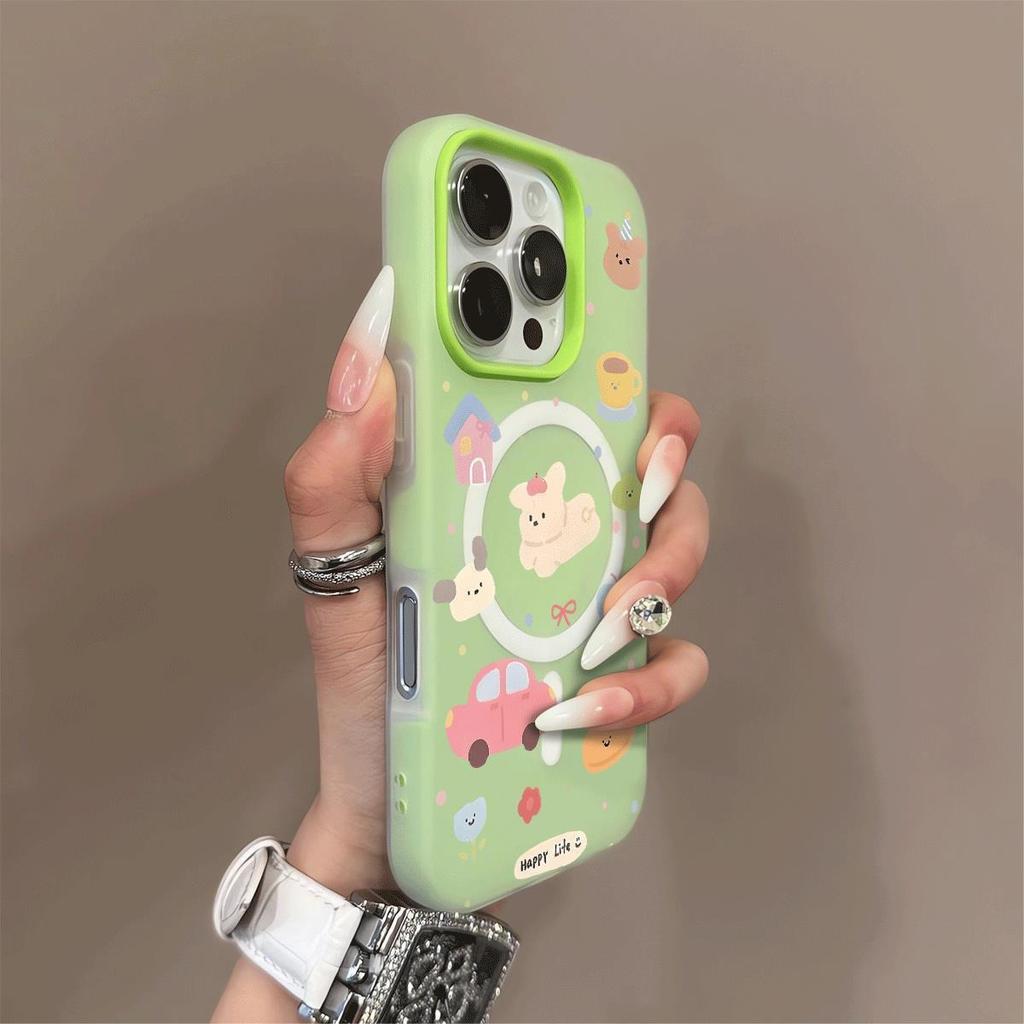 Magnetic Jelly Two-in-One Phone Case 15pm Matte Solid Color Case  For  Apple 16pm 3D Cartoon Creative Design