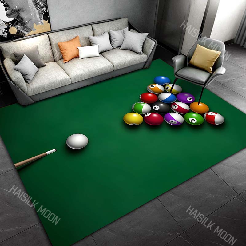 3D HD Billiard Balls Theme Printed Carpet for Living Room Bedroom Office Child Room Rug Durable Non-slip Machine Washable Mat